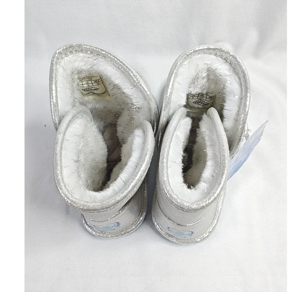 Disney Frozen Boots Silver Anna Elsa Faux Fur Metallic Snowflake Toddler 11 New